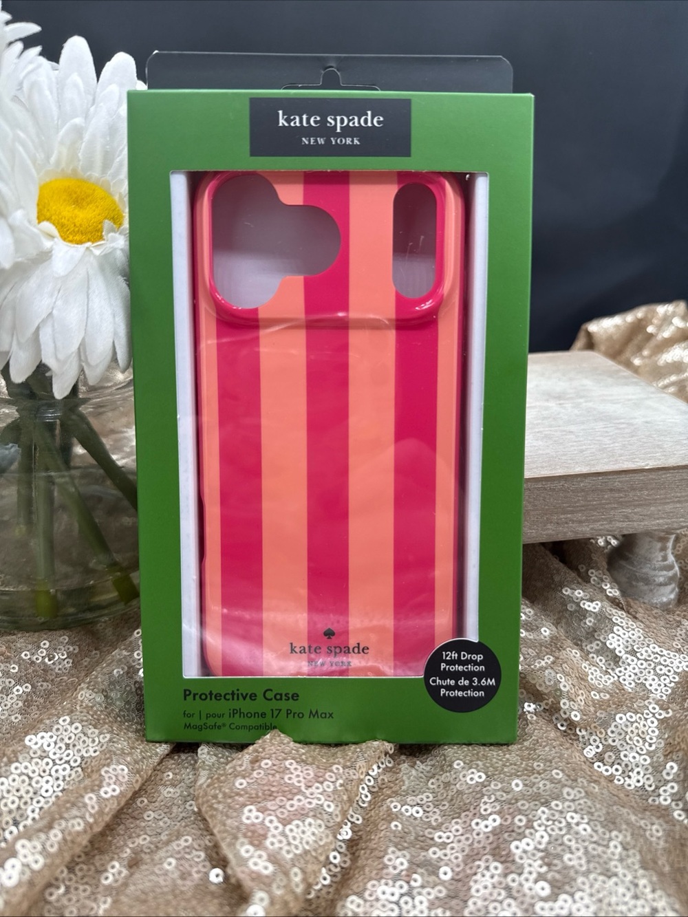 kate spade Pink & Coral Stripe iPhone 17 Pro Max Protective Case new